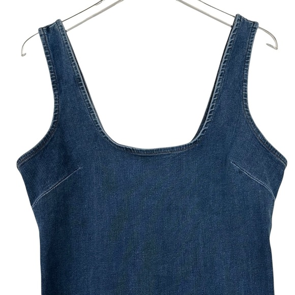 NWT Express 2024 Dark Wash Denim Scoop Neck Midi Sheath Dress Size L - Picture 3 of 10